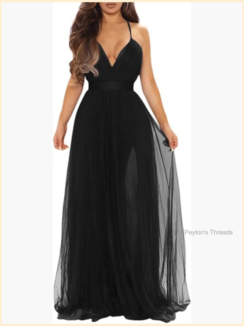 Sexy Deep V Neck Sleeveless Formal Bridesmaid Maxi Dress with Slit